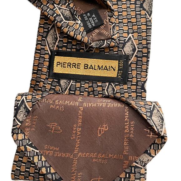 Vintage Pierre Balmain 100% silk geometric print metallic tie necktie - Picture 2 of 5